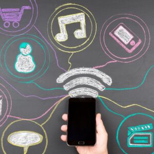 A cellphone with different social media platforms icon