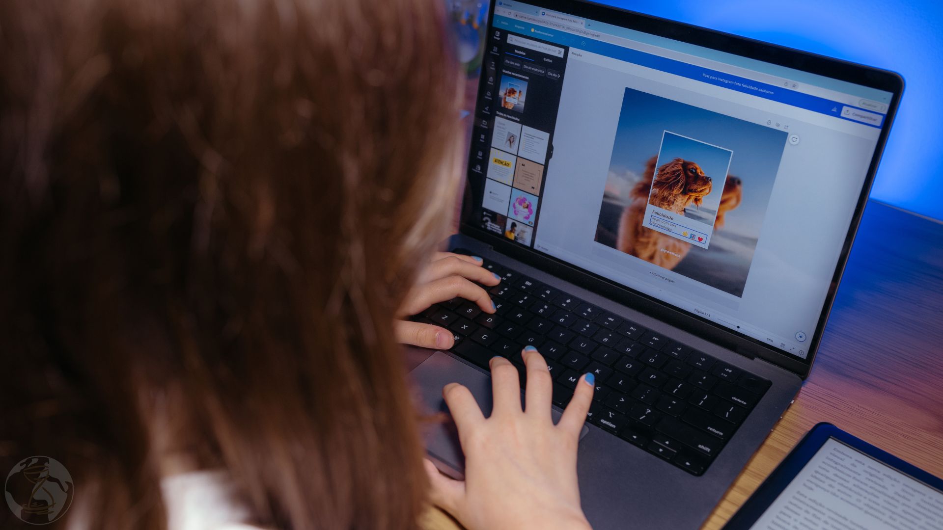 A woman editing graphic design on canva