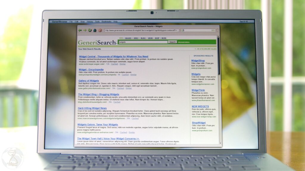 A laptop displaying search engine results