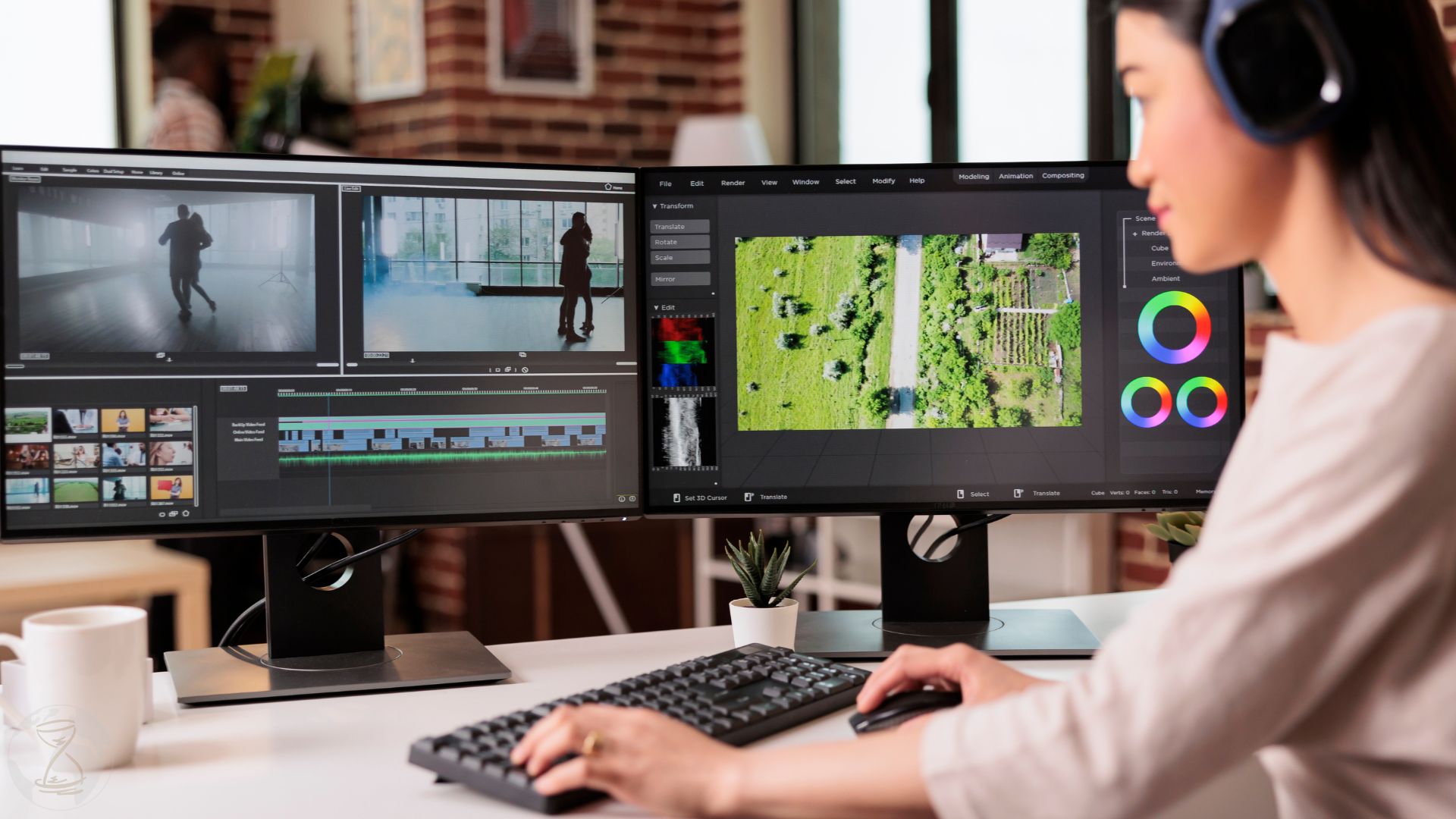 Video editor editing audio film montage