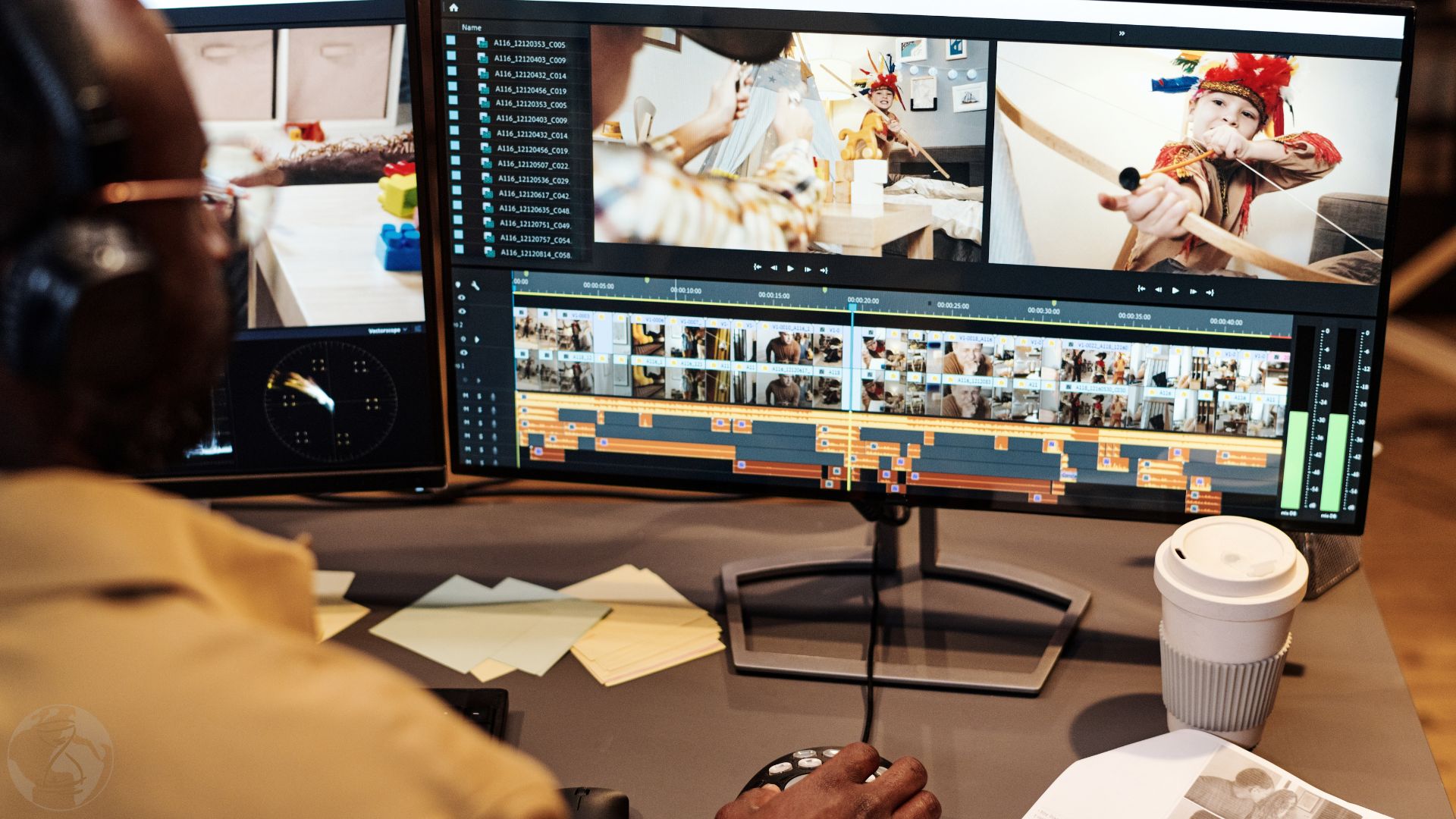 Man using computer with photo editing software
