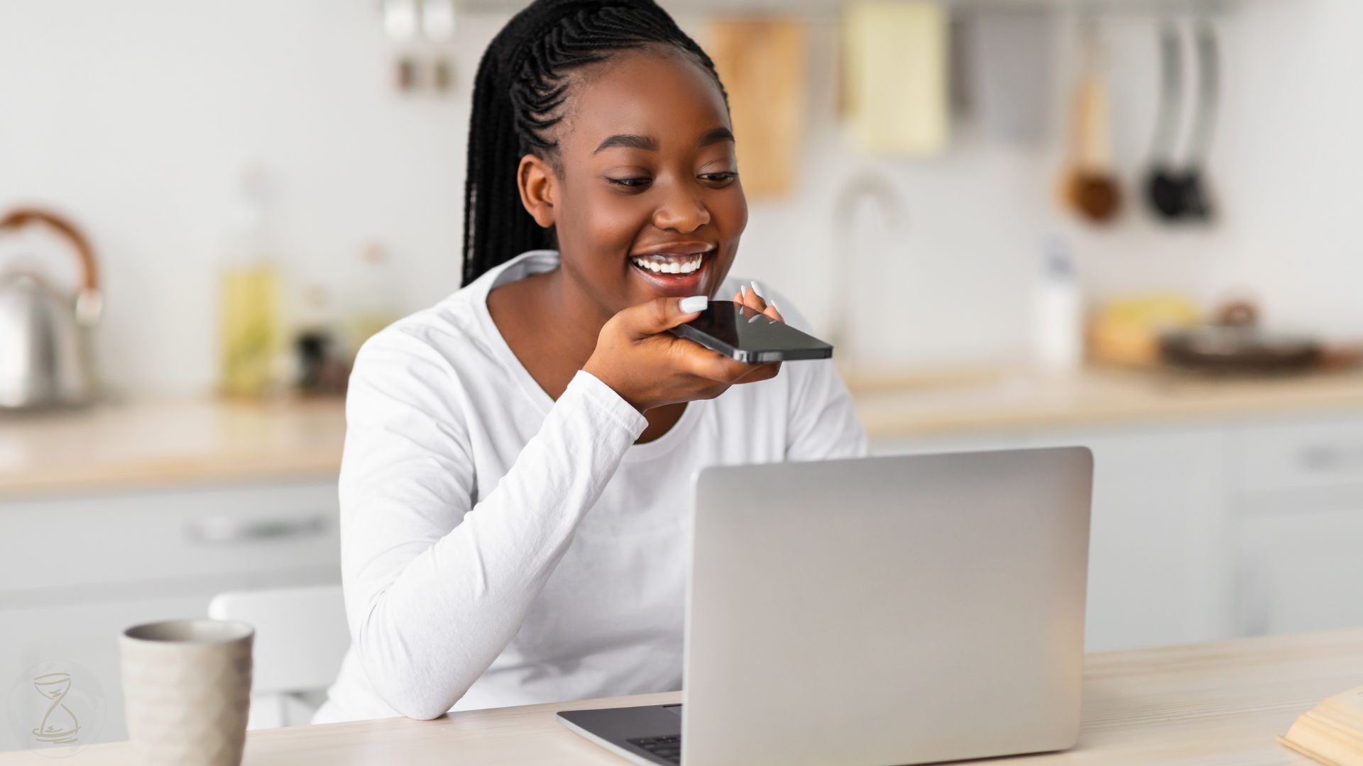Woman using voice search assistant on smart phone