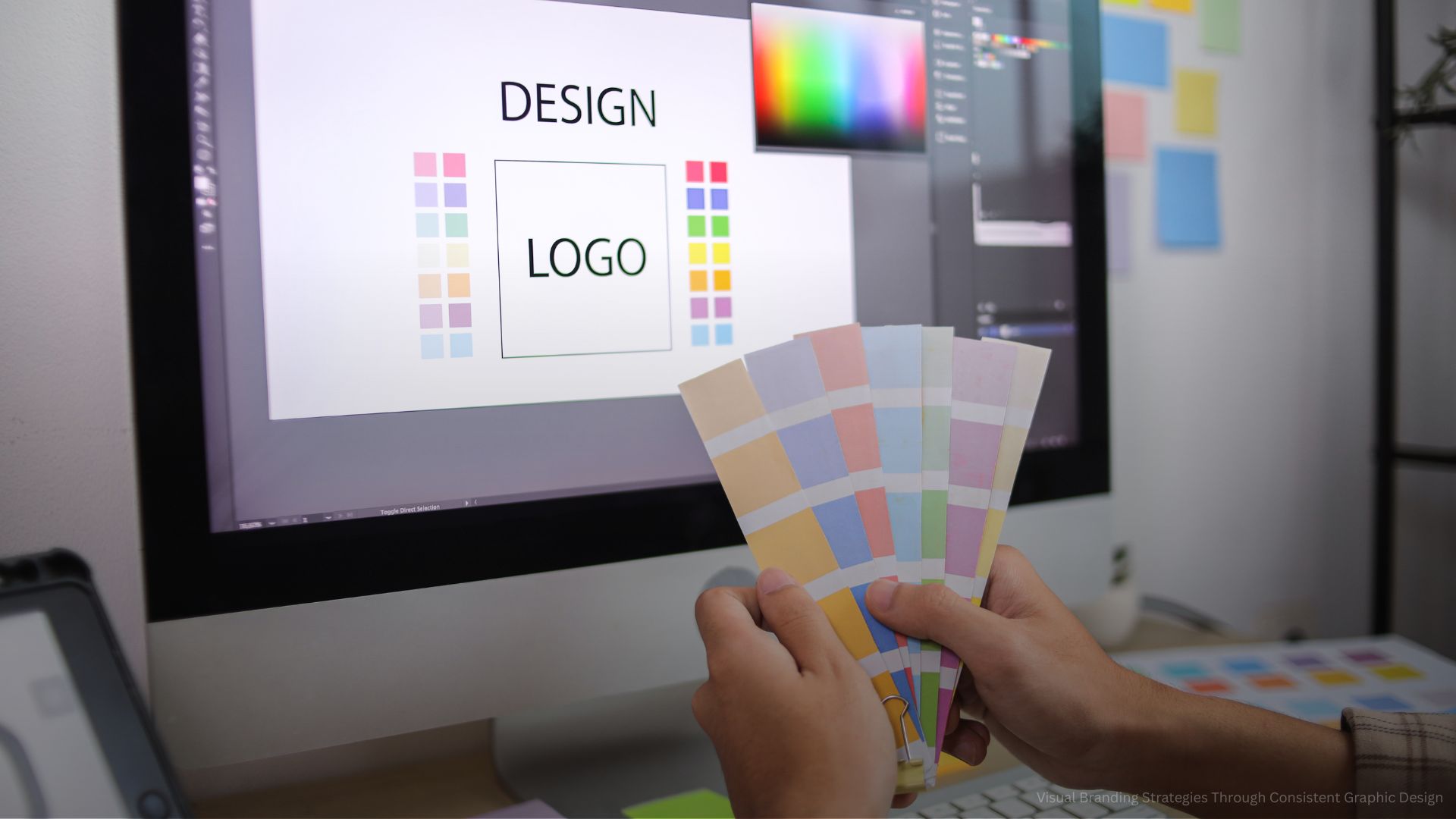 Creative Professional Actively Selecting Color Palette For New Brand Logo