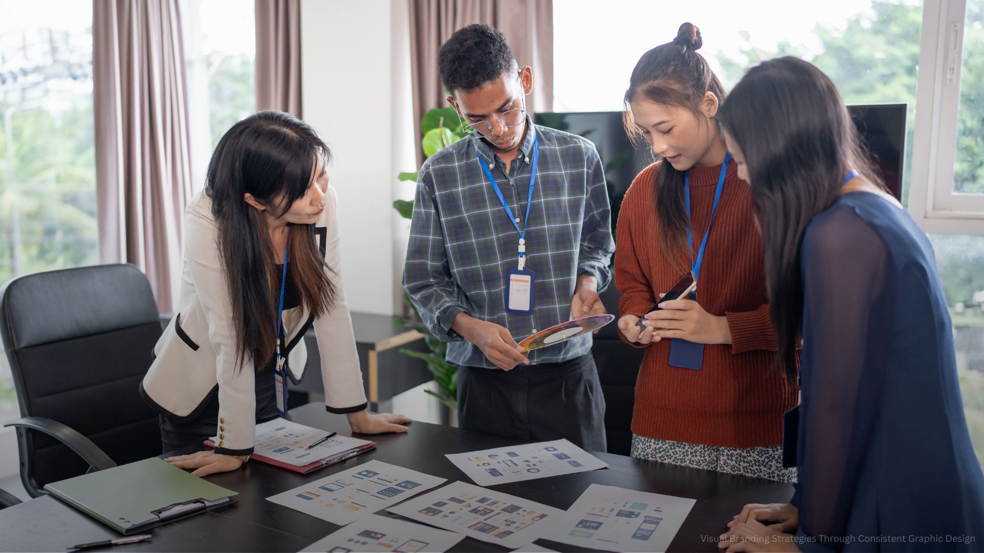 Asian business woman Brainstorm meeting application Designers mob