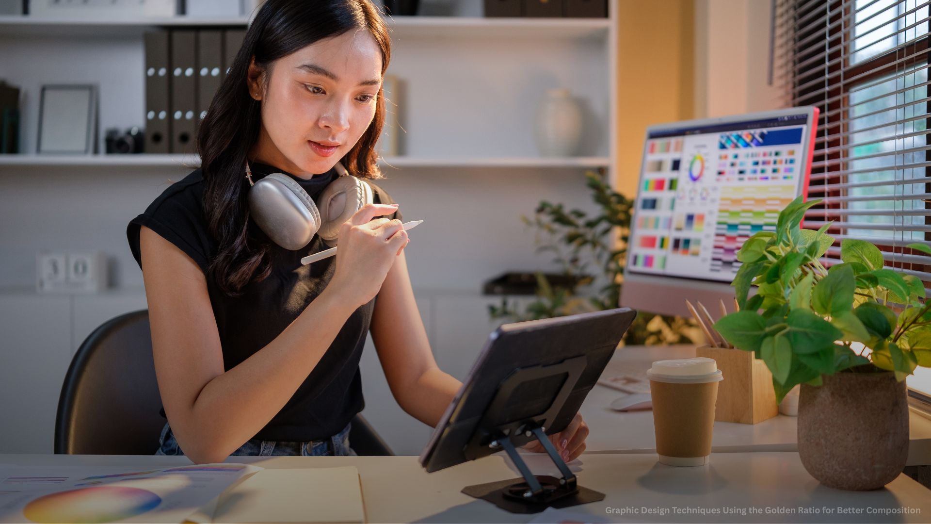 Female graphic designer working on graphic design at computer