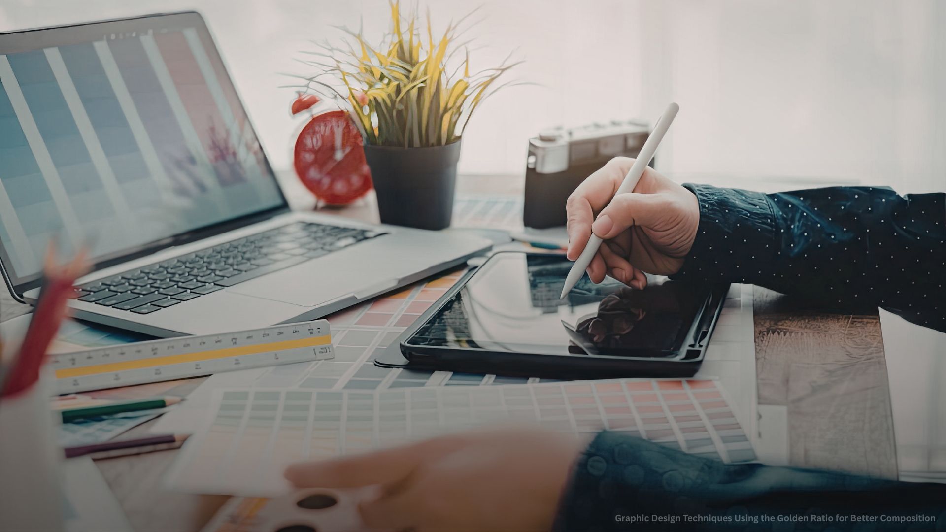 Graphic designer at work with digital tools